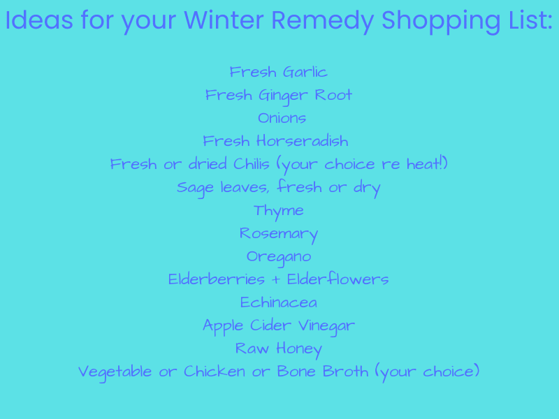 Winter Herbal Remedy Shopping list